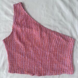 A New Day Pink & Orange Smocked One Shoulder Crop Top XXL Plus Size